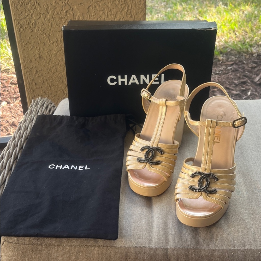Chanel Gold Platform Heels